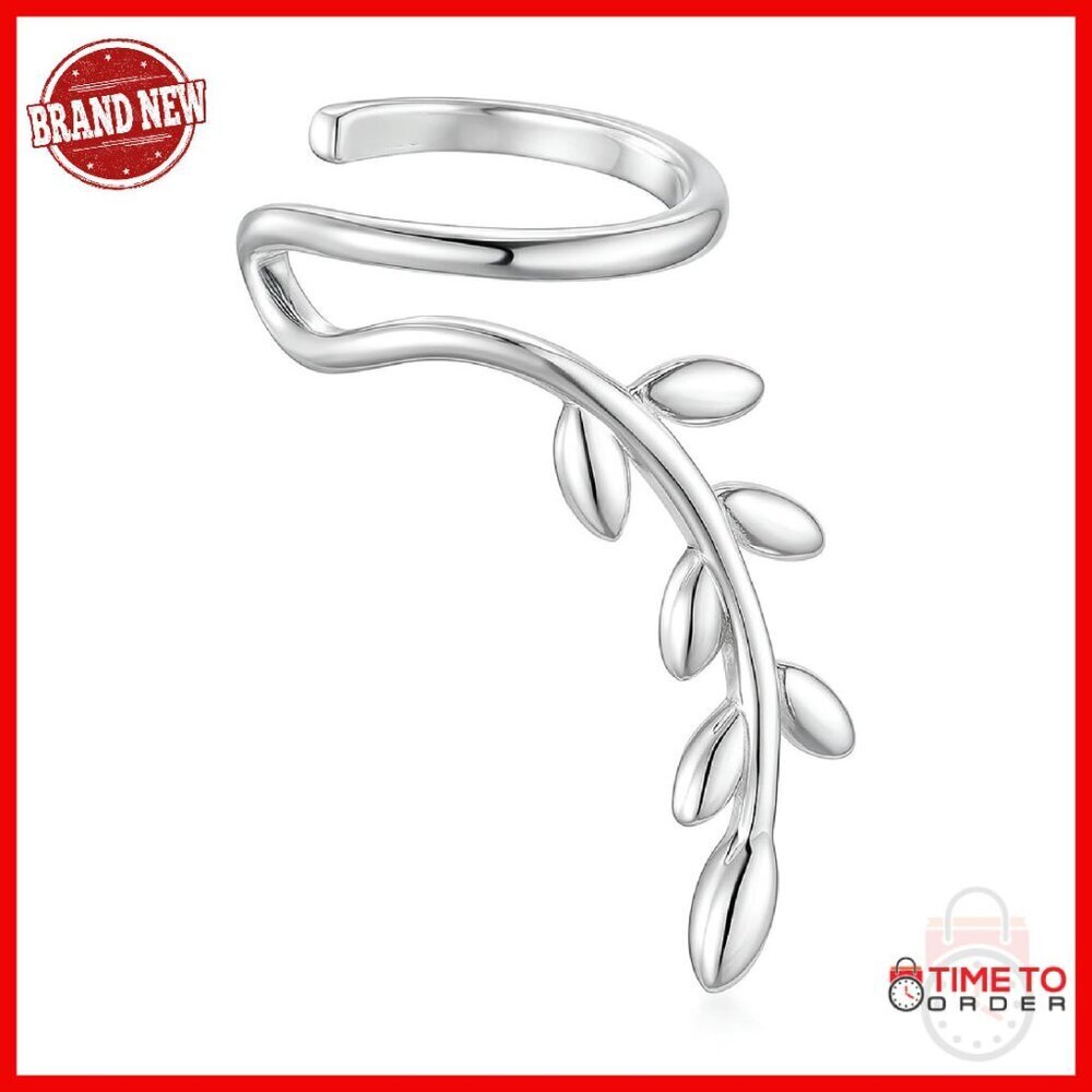 Sterling Silver Adjustable Ear Cuff Non-Pierced Olive Leaf Design